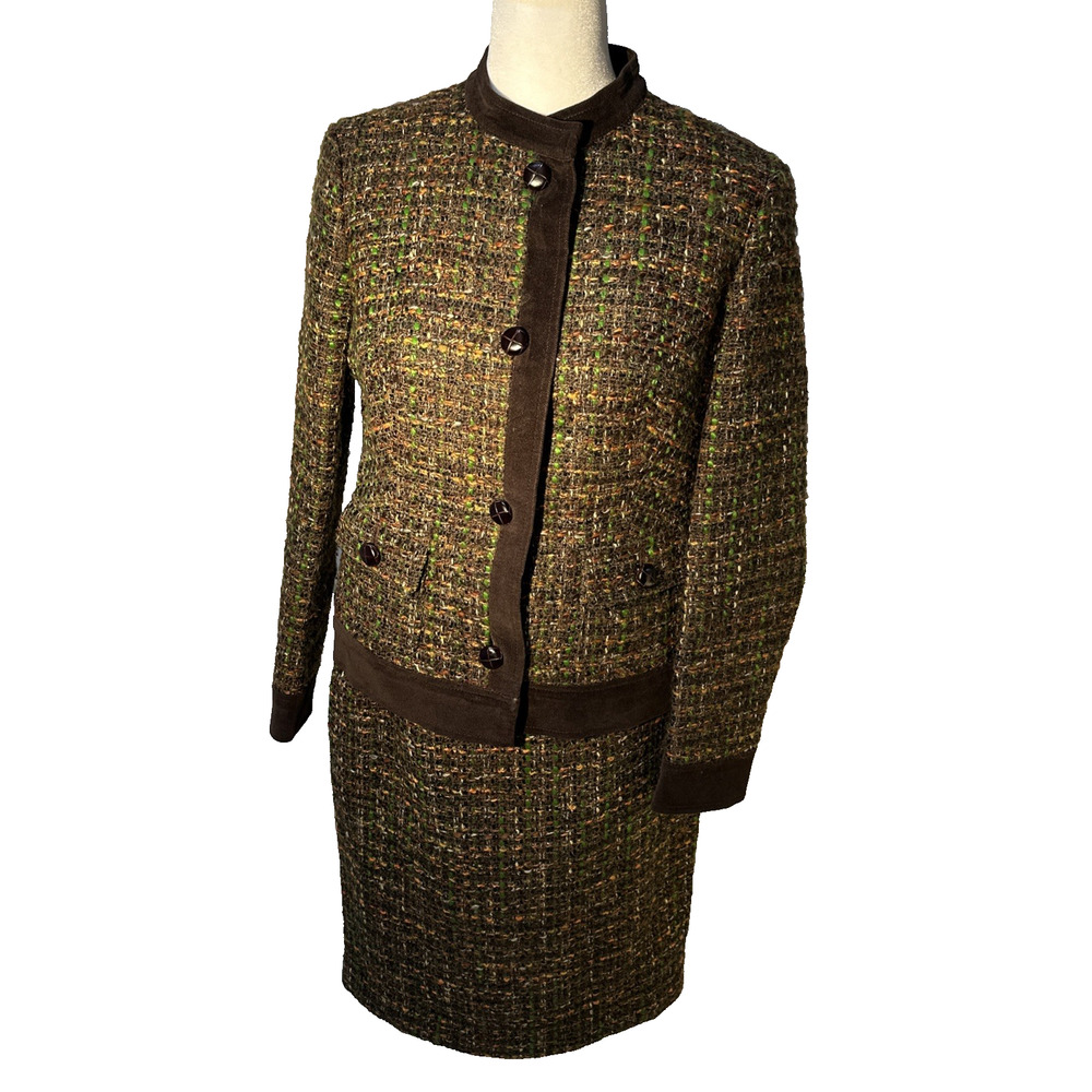 Talbots Brown Tweed Blazer & Skirt Suit Women’s 2P Button Jacket Two‑Piece Set